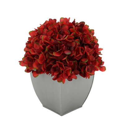 Synthetic Fabric Burgundy Hydrangea Arrangement in Planter
