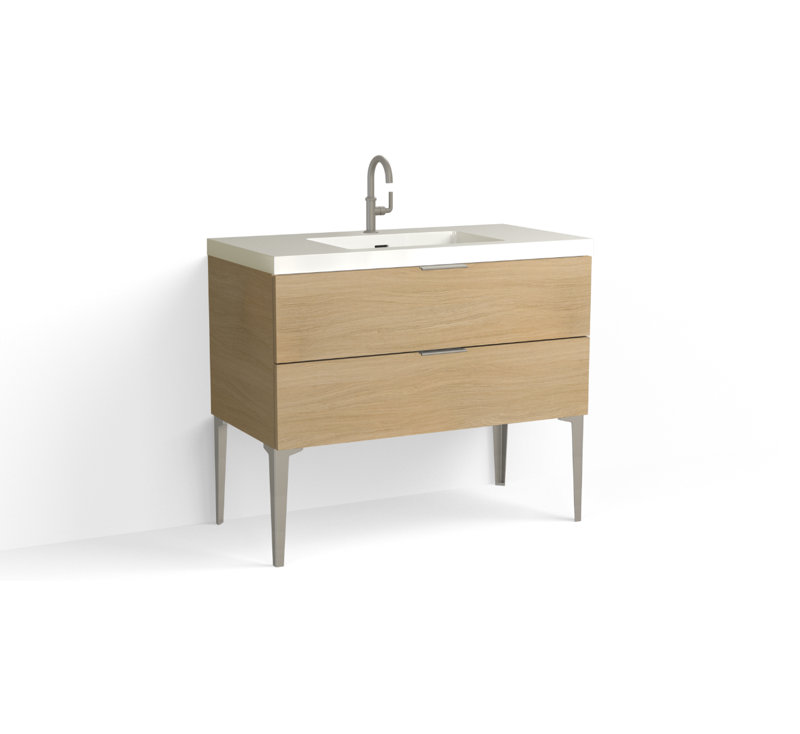 Avila 42" W Freestanding Single Bathroom Vanity with Dean Leg, Glossy White/Single, Biondo, Matte Black