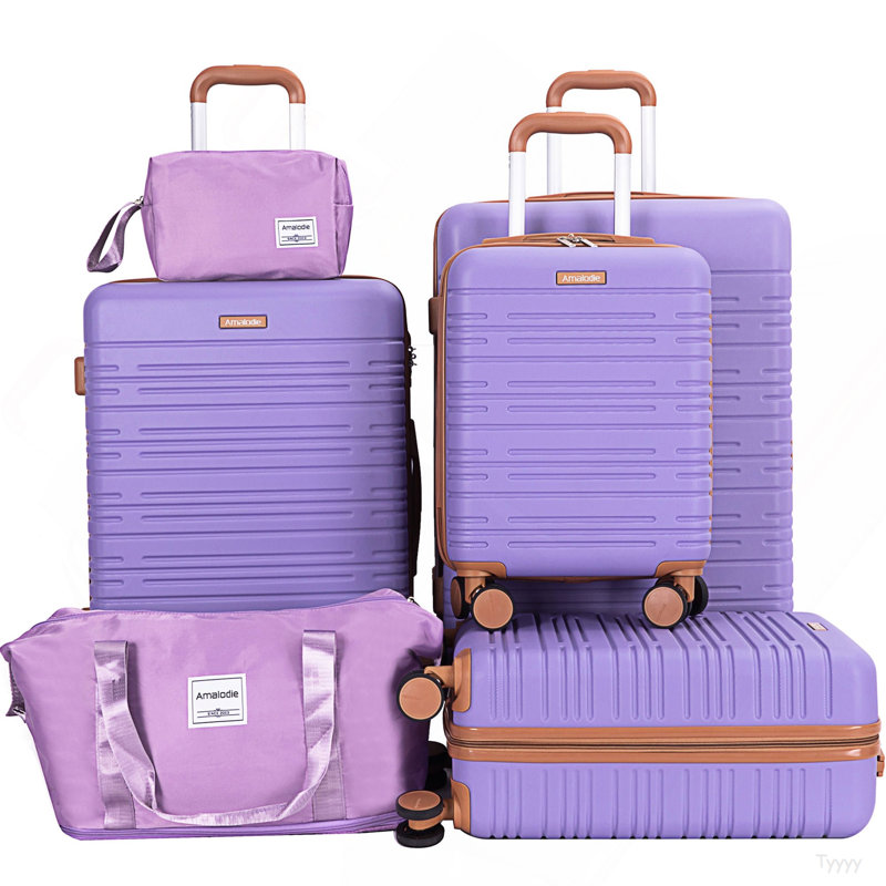 Ensemble de bagage 6 pièces, valise rigide de voyage en ABS avec serrure TSA, mauve clair