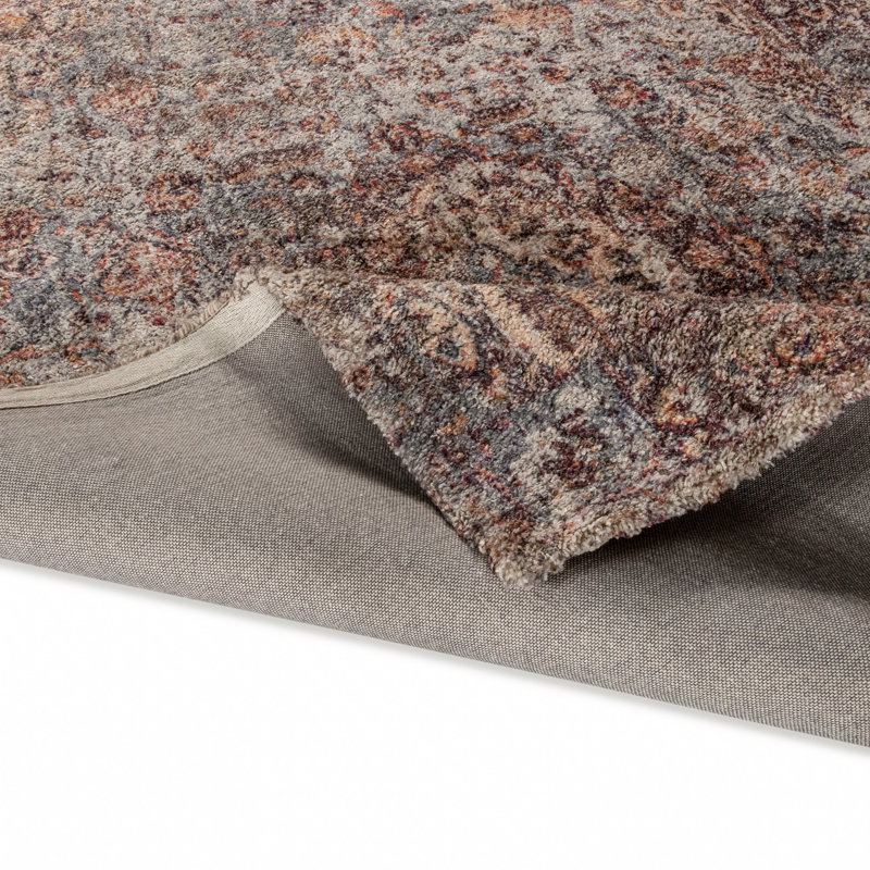 Distressed Red and Gray 8' x 10' Synthetic Area Rug