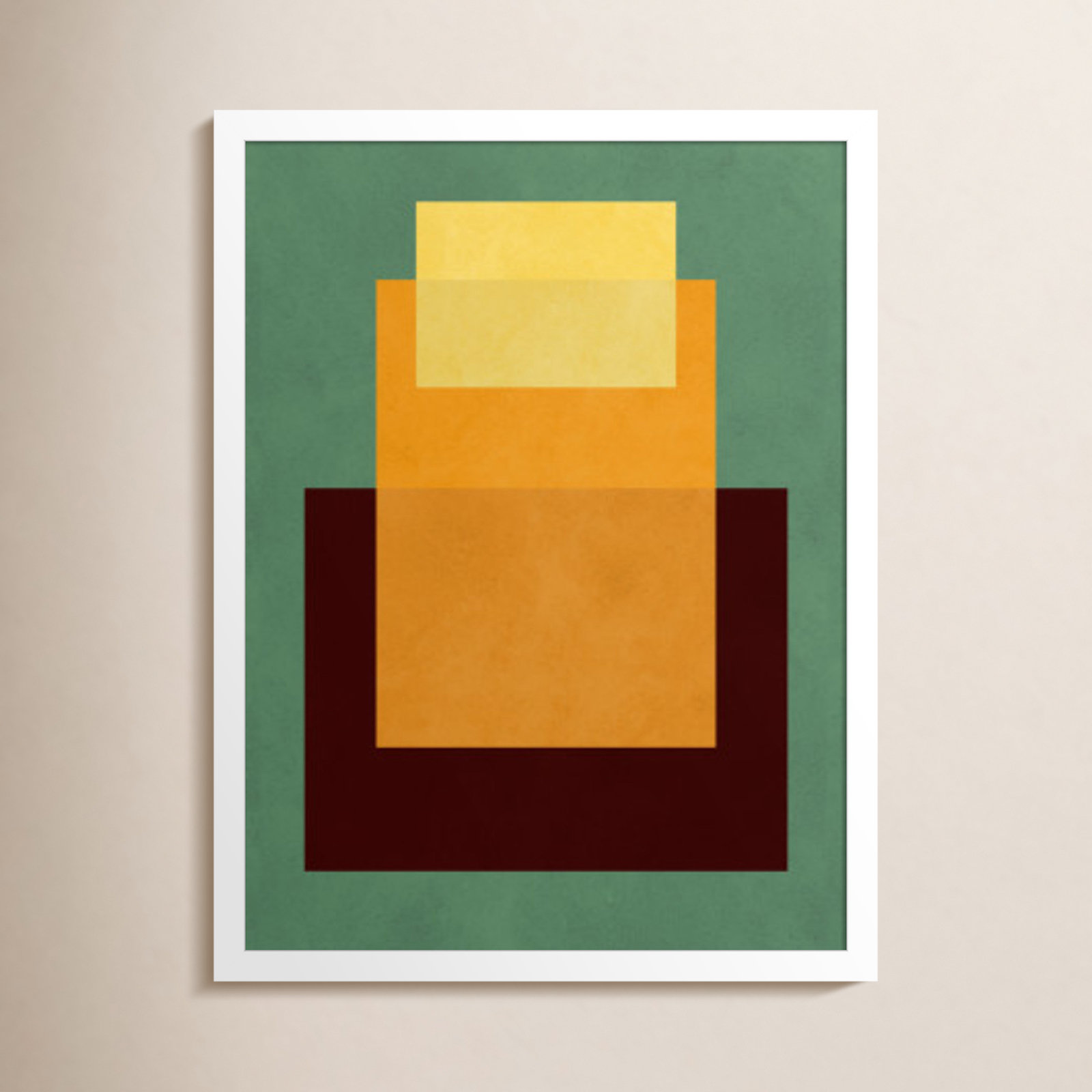 Overlapping Geometry 10 Print, Green/Orange, 21" H x 16" W, White