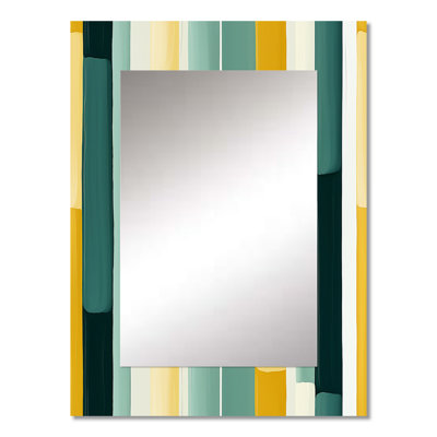 Alpes Jungle Green And Yellow Striped Pattern - striped  Large Mirror, Modern Unique Wall Mirror Decor, Printed Metal Art