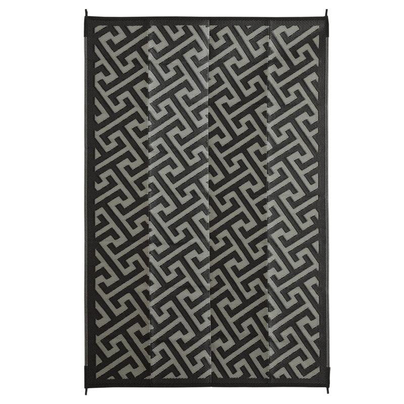 Beige/Black Outdoor/Indoor Area Rug, Rectangle 6' x 9'