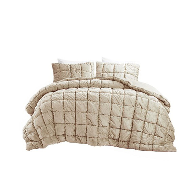 Ensemble d'édredon pour lit simple 2 pièces, Édredon simple + 2 taies décoratives, Brun