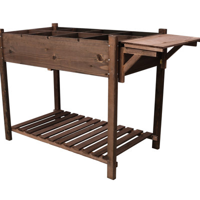 Elevated Garden Bed For Various Crops - Brown Wood 8 Raised Stand With Foldable Ledge Dark