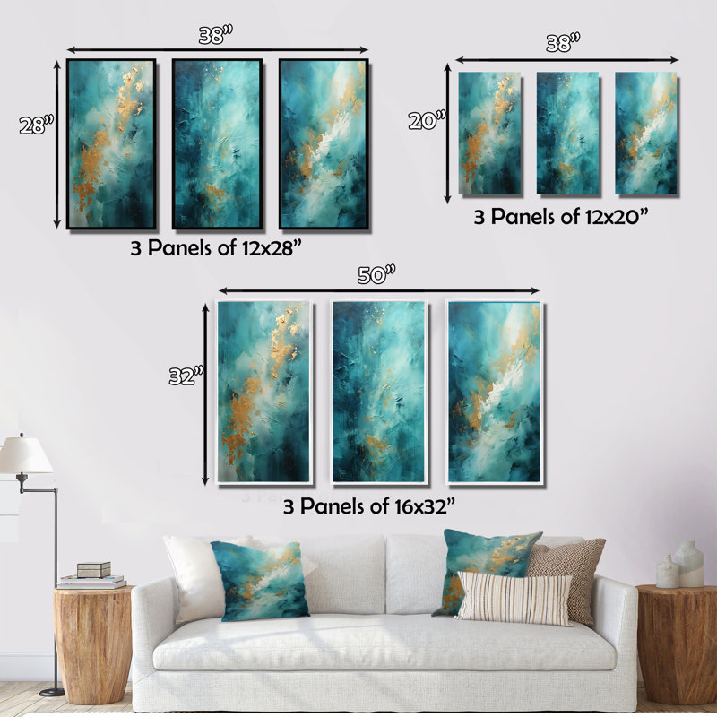 «Turquoise Tranquility», 3 pièces sur toile, Encadré naturel, H 40 po x l 60 po