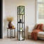 Lampe sur pied DEL à intensité variable, motif lotus et clair de lune, inspiré d'un pavillon traditionnel avec cristaux suspendus. Structure en MDF avec télécommande et 3 couleurs d'éclairage. Parfait pour le salon ou la chambre.-593880577
