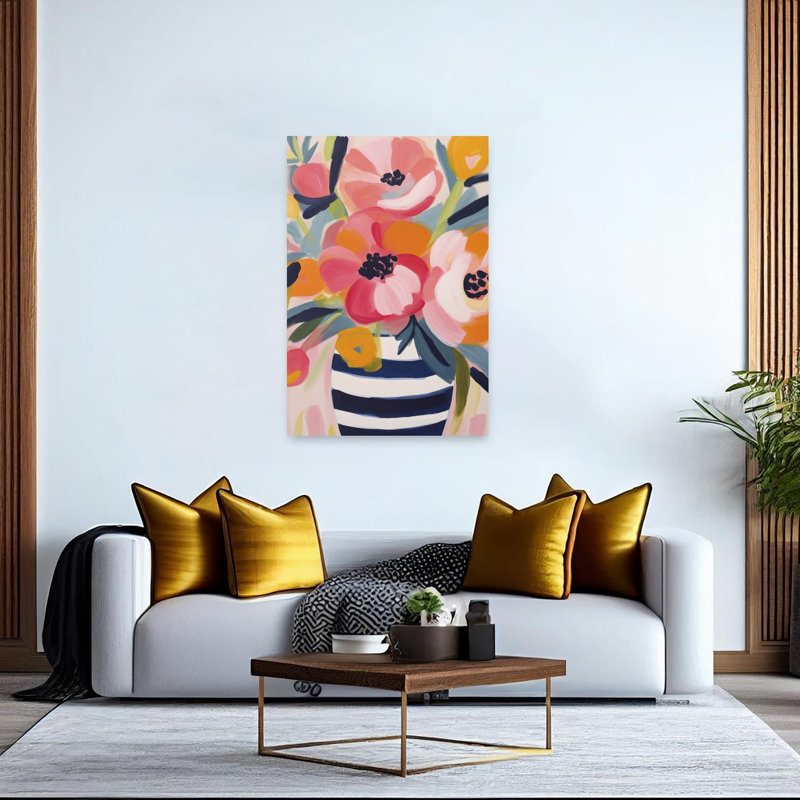 Cheerful Striped Bouquet Abstract Colorful Modern Flower Landscape Wall Art Print by Andrea Haase - Print