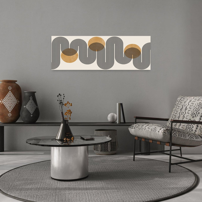 Wavy Geometric Circles by Vitor Costa - Wrapped Canvas Panoramic Print, 30.48 cm H x 91.44 cm W