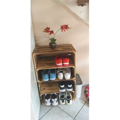 4 Pair Stackable Solid Wood Shoe Rack