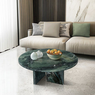 Table basse en marbre rose naturel, 70 H32 cm, centre de table rond de luxe pour la décoration de l'espace de vie, finition polie, installation sans effort, espace de décoration intérieure veiné unique, décoration