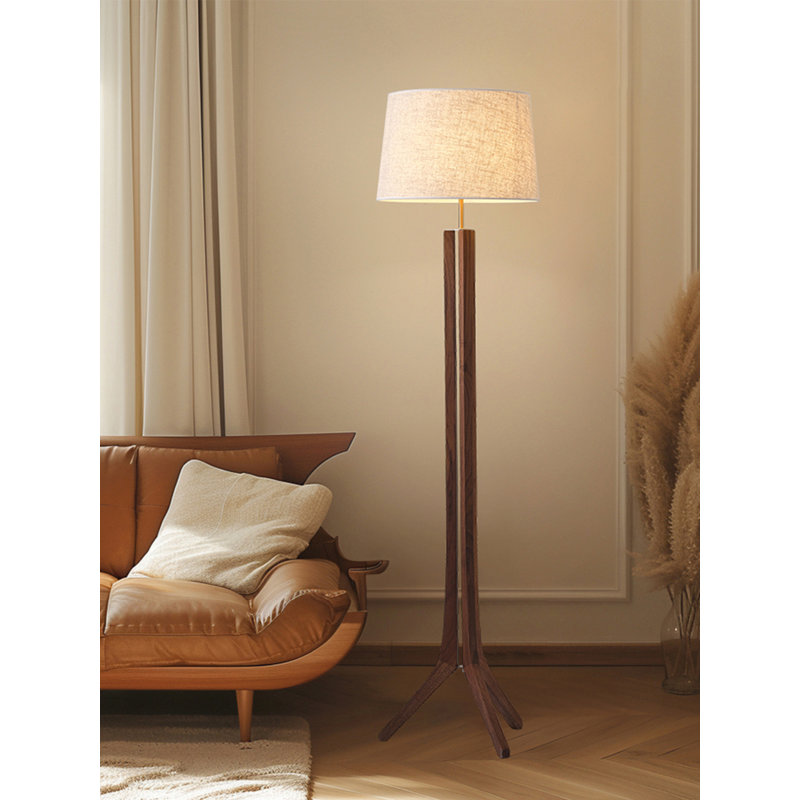 Medieval-style metal hardware fabric and wood floor lamp