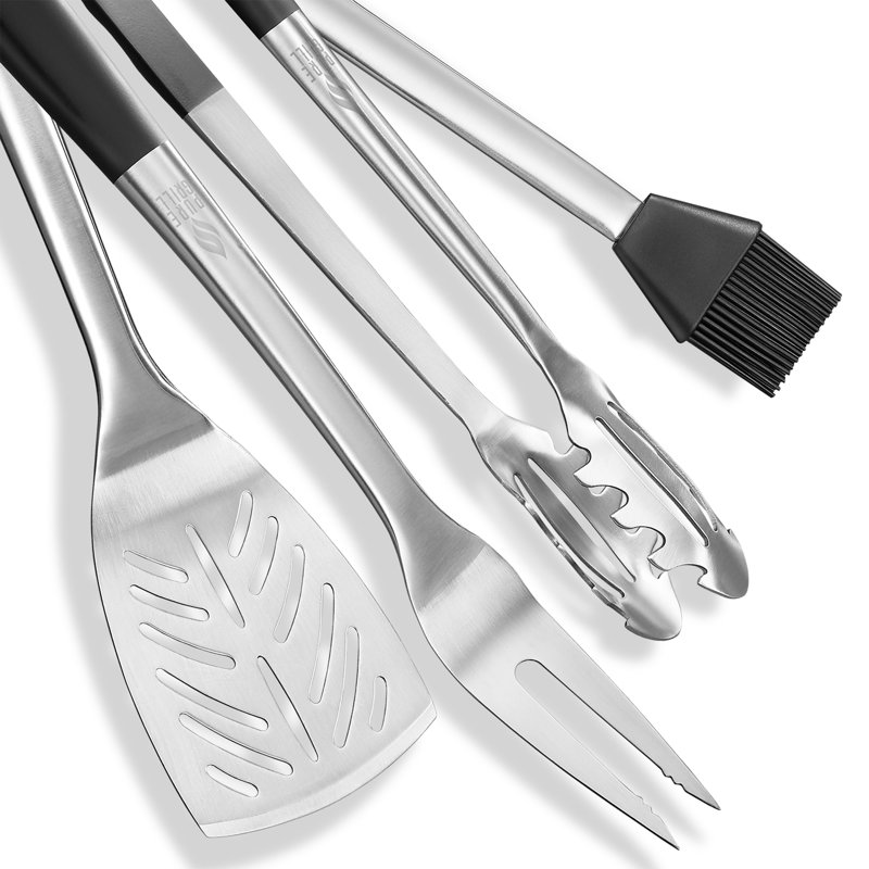 Professional Stainless Steel BBQ Tool Set with Rubberized Handles