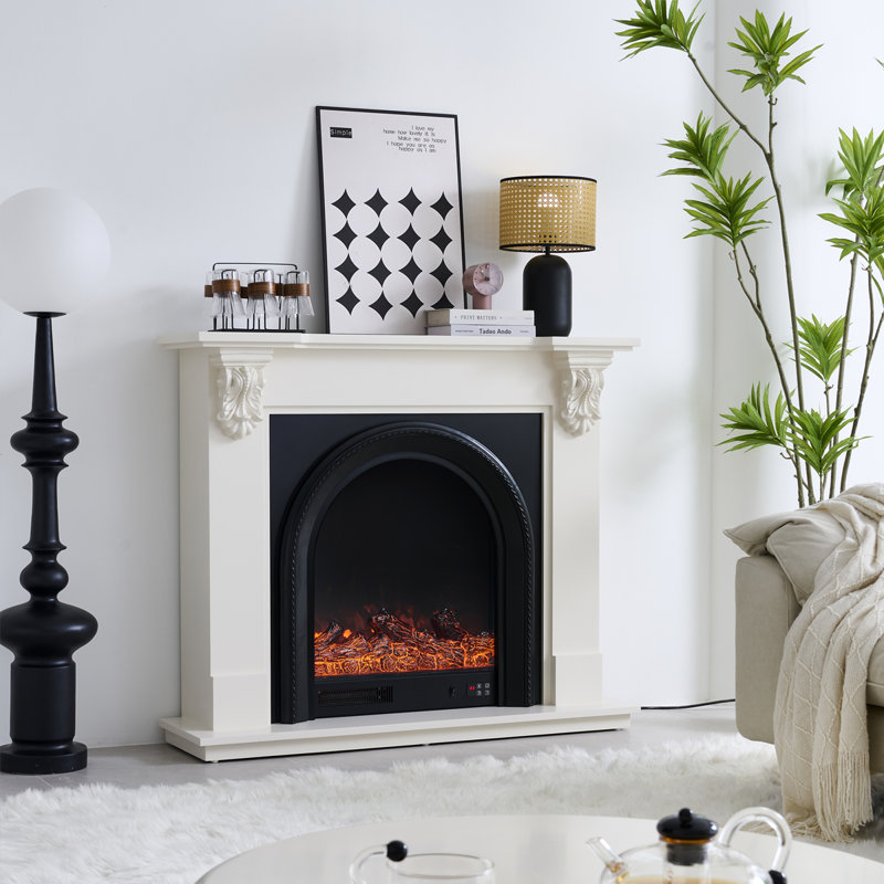 39.37"Modern Minimalist Solid Wood Simulated Flame Electric Fireplace, 39.37" H x 39.37" W x 12.99" D
