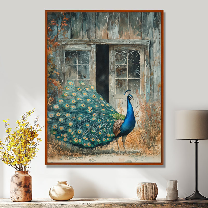 Hyler Peacock at the Farm Garden IV - Bird, art mural, Brun, Impression encadrée flottante, H 44 po x l 34 po