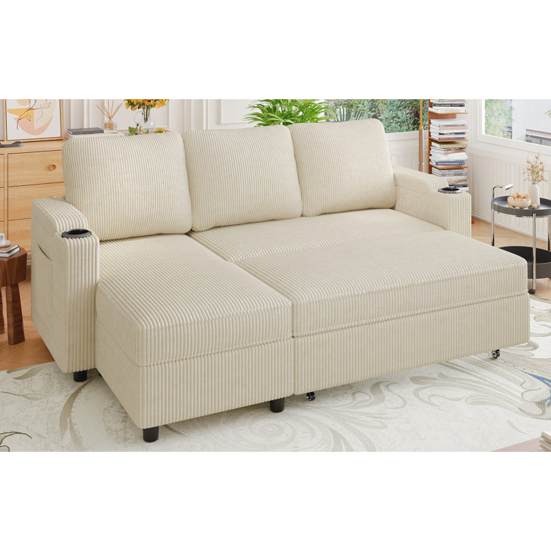 3 Seater Linen Blend Sofa Bed, Beige Linen Blend