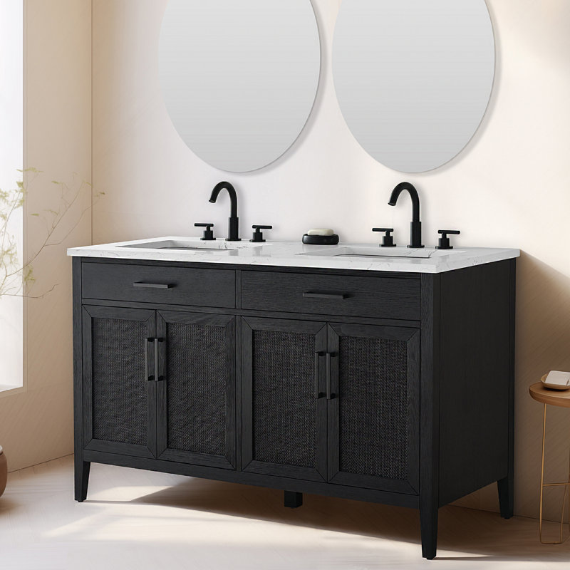 Meuble-lavabo double 54 po avec dessus Sebastiano, Chêne noir