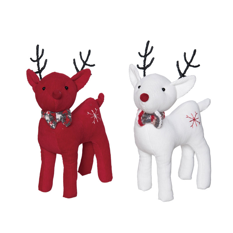 Ensemble de 2 décorations de Noël pour Noël en peluche renne blanc / rouge 