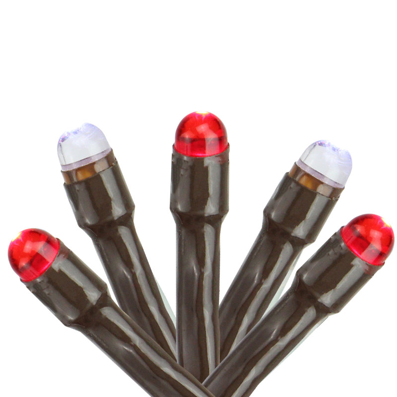 Tronc d'arbre de Noël 2 pi x 8 pi en fil rouge et blanc avec lumières DEL et fil brun