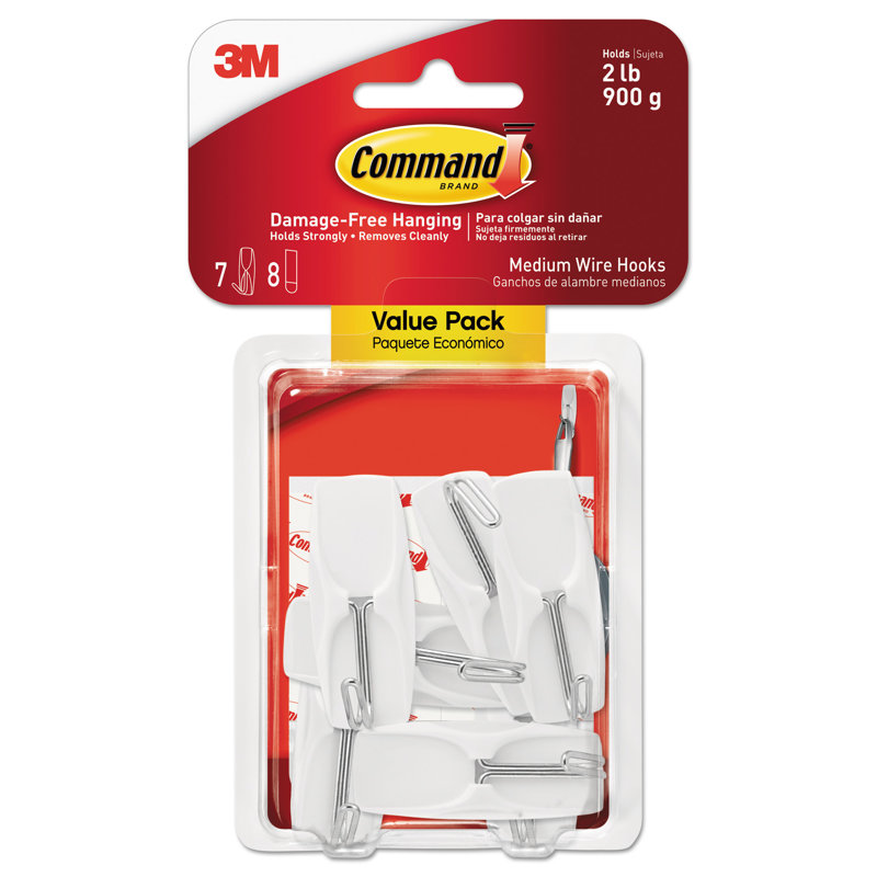 White Medium Plastic and Metal Adhesive Hooks, 7 Pack