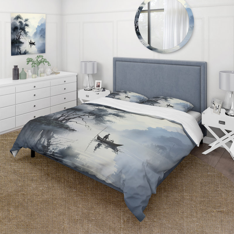 Ensemble de housse de couette Asian Art Ink Lake II - People - Microfibre polyester