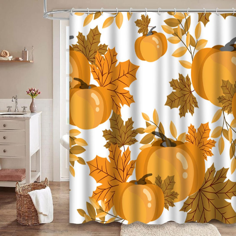 Rideau de douche érable floral avec feuilles d'automne et citrouille avec baies et 12 crochets, L 72 po x l 84 po
