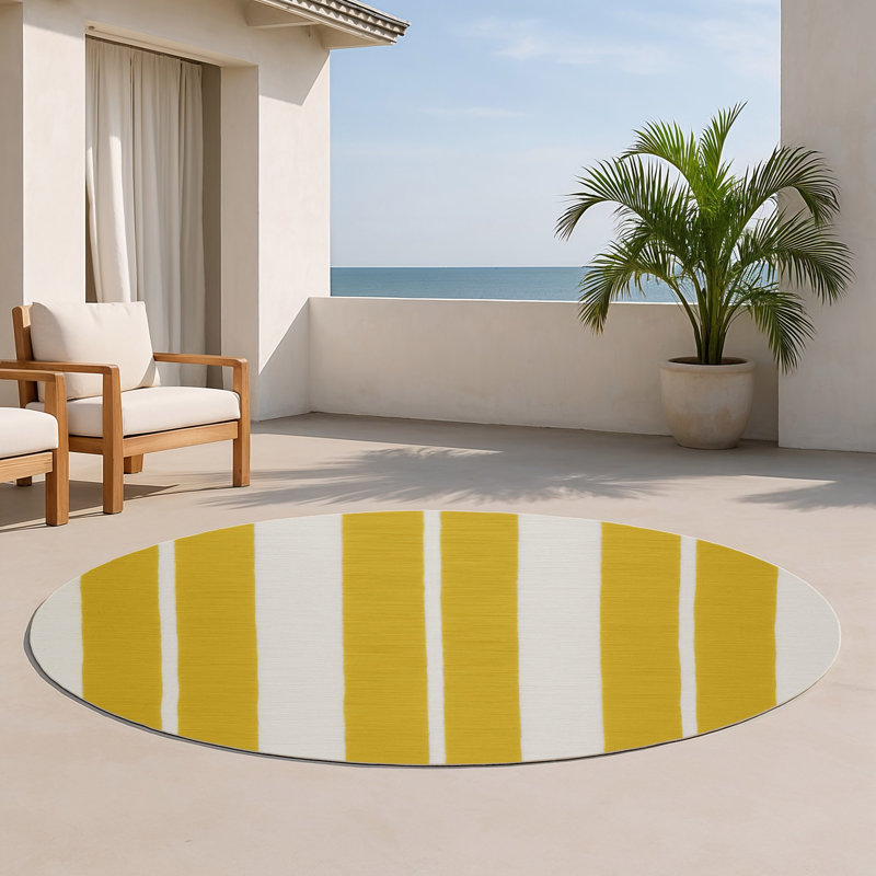 Tapis intérieur / extérieur gris HorizontalStripes, Rond 5 pi