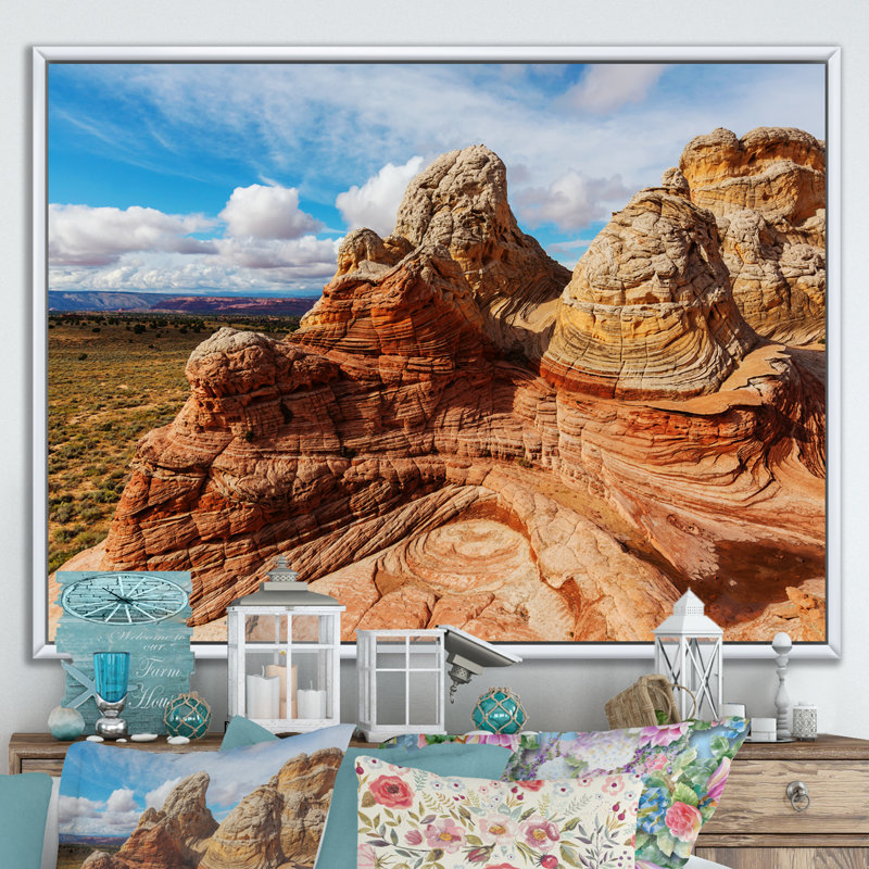Paysage national de falaises de vermillon sur toile, H 34 po x l 44 po x P 1,5 po, Cadre flottant blanc