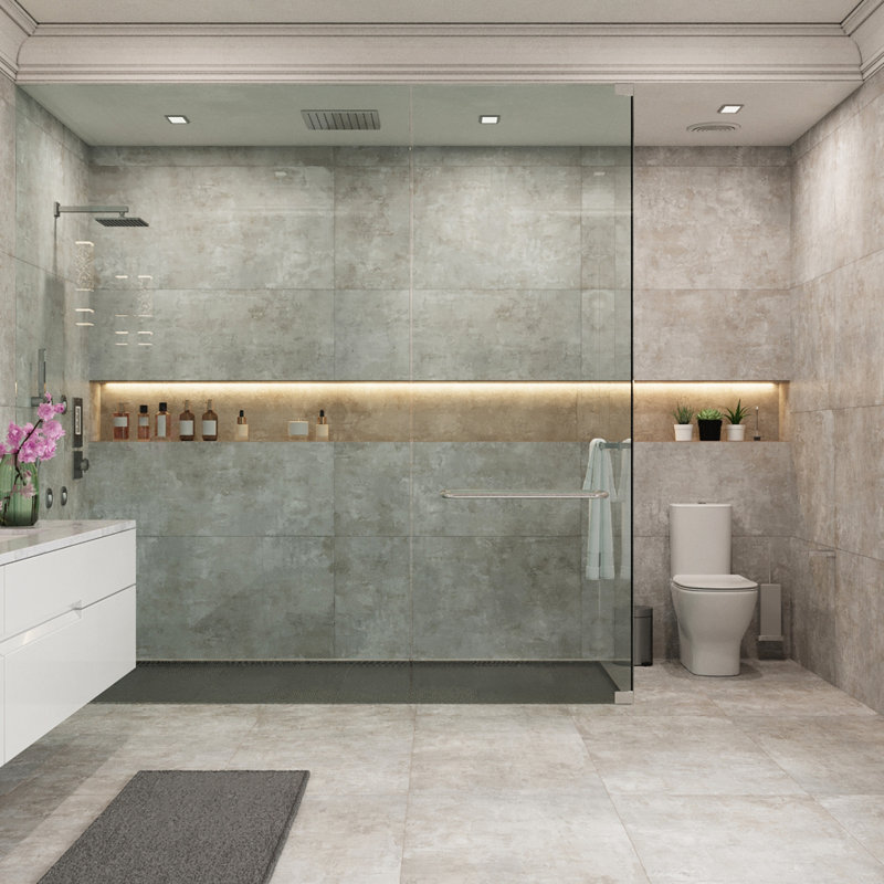 Tablette en métal X 47 po Carreau de porcelaine pour plancher et mur, Grey