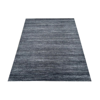 Tapis contemporain gris à motif géométrique texturé en laine nouée à la main gris