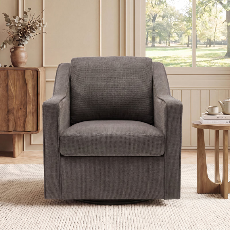 Modern Swivel Armchair W/ Removable Cushions, 360° Rotation & Thick Padding for Living Room, Grey