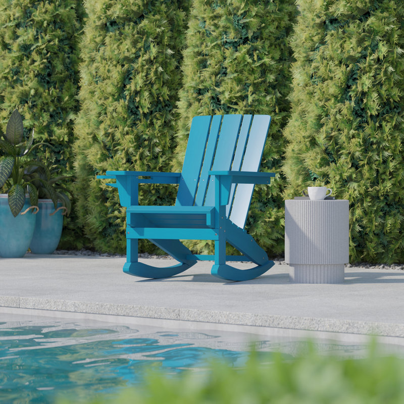 Fauteuil Adirondack berçant toutes saisons avec porte-gobelet pivotant Beauton, Bleu