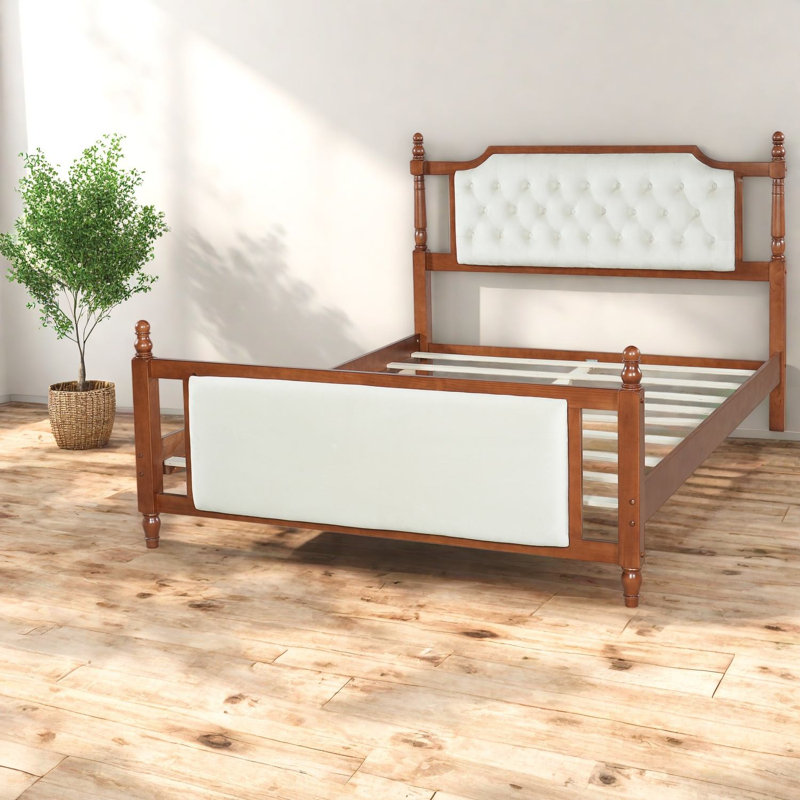 Structure de chambre à coucher rembourrée en velours de bois pour grand lit Sturdy