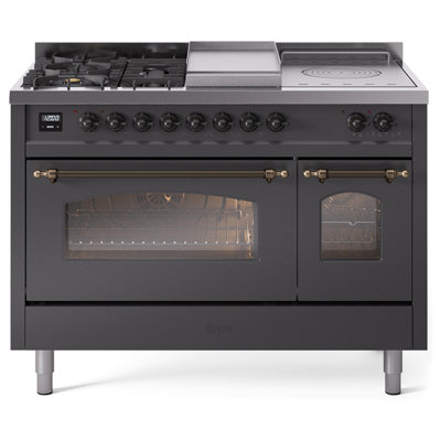 ILVE Nostalgie II Series 48 in. Dual Fuel Range with 5 Sealed Burners, Griddle, Frenchtop (Liquid Propane, Glass Door)