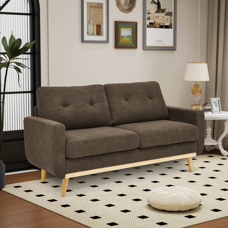 Causeuse rembourrée de style moderne Mid-Century avec pieds capitonnés en bois massif, Brun