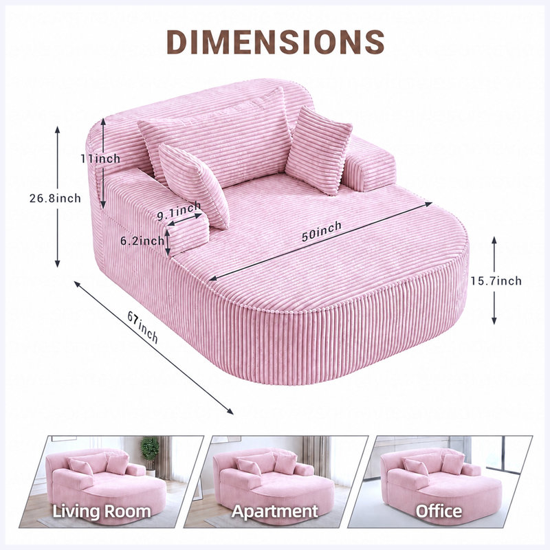 Chaise longue en velours côtelé sans assemblage, Velours côtelé rose