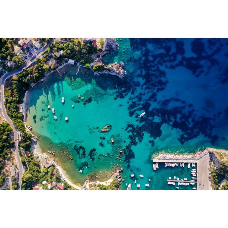 Aerial View Of The Beautiful Corfu Coastline by Crazycroat - No Frame Print on Canvas, 61cm H x 91cm W x 3.8cm D