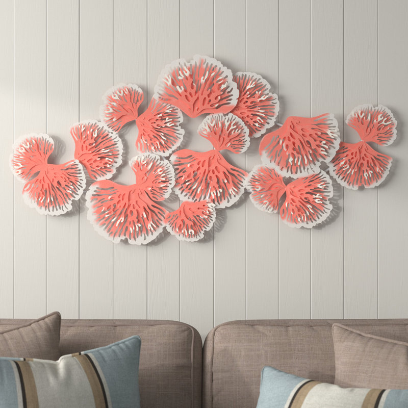 Décoration murale florale en métal orange