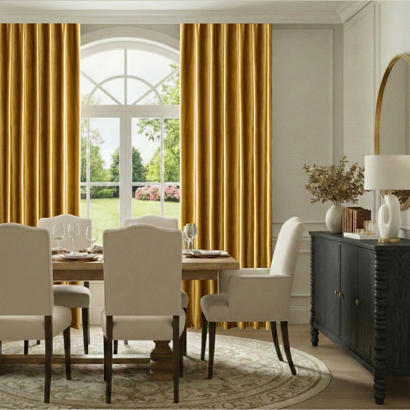 Luxury Pinch Pleated Velvet Blackout Curtains - Room Darkening 75%-85% Back Tab Drapes with Hooks+Rings (set of 2), Gold