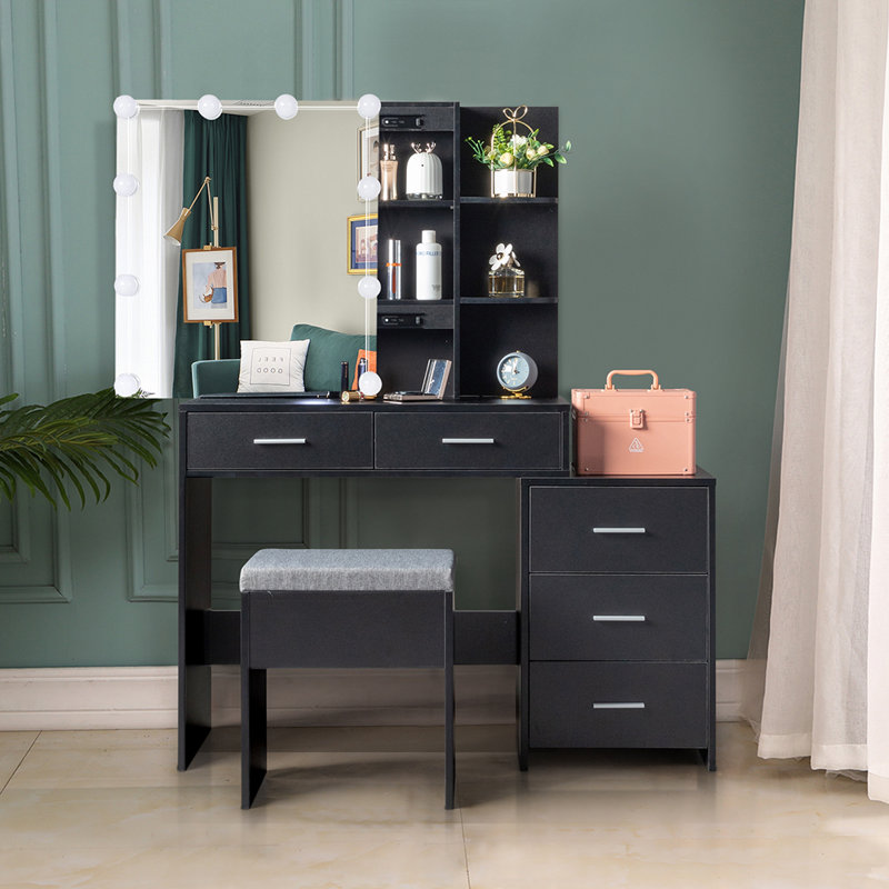 Dressing Table With Mirror, Black