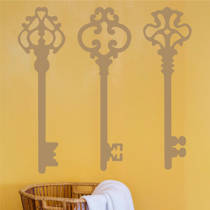 Décalcomanie murale clés squelettes, H 45 po x l 46 po x P 0,01 po, Brun pâle