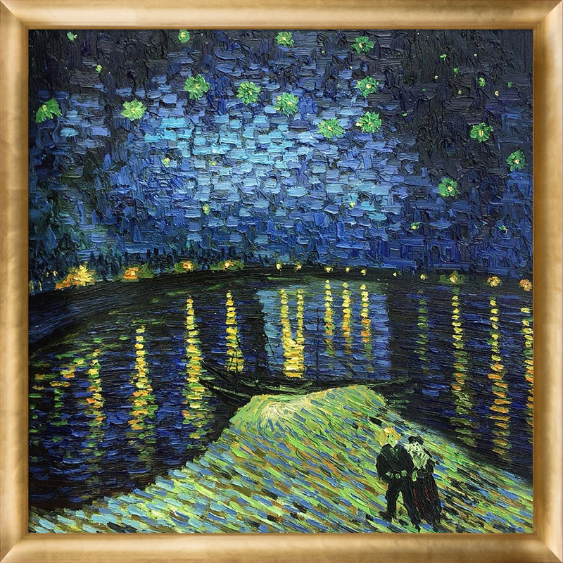 «Starry Night Over the Rhone» par Vincent Van Gogh - peinture sur toile encadrée, 24" X 24", Or Luminoso