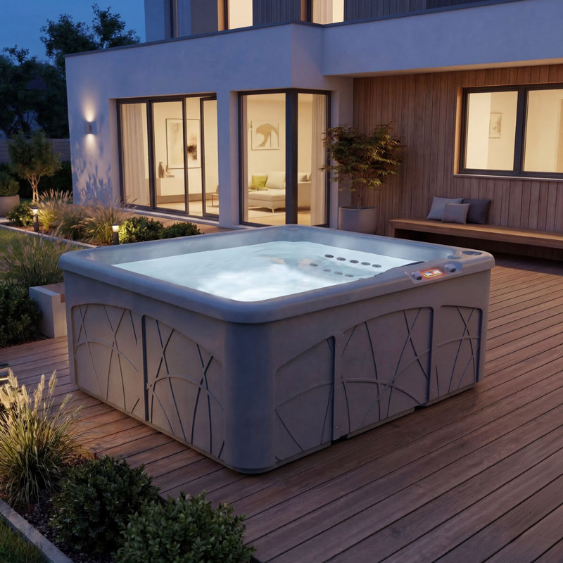Lifesmart LS350DX 110 Volt 5-Person 28-Jet Rectangle Plug and Play Hot Tub, Taupe