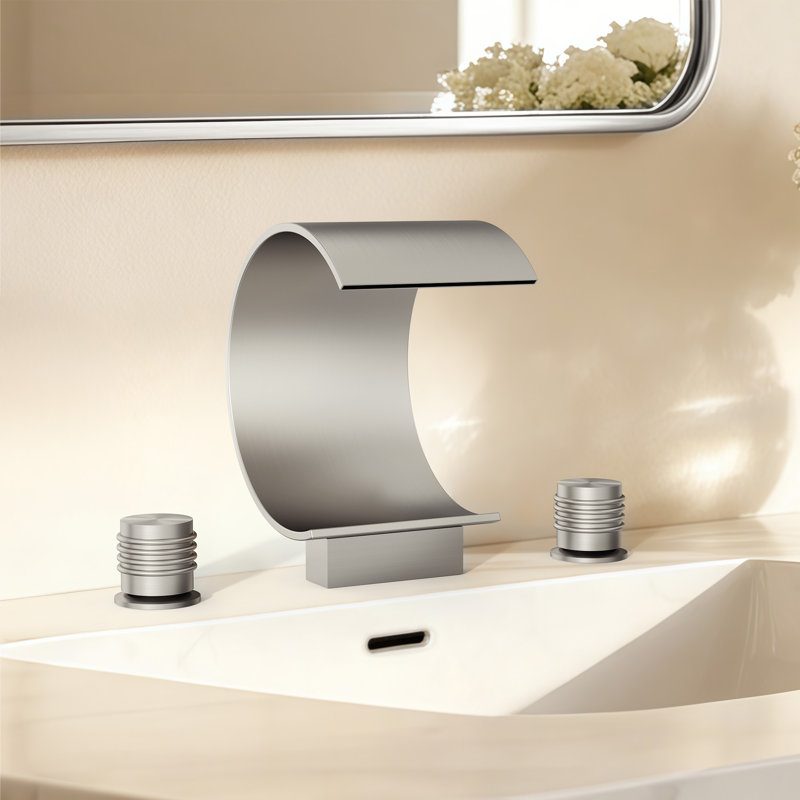 Robinet de salle de bain surdimensionné à 3 trous et 2 poignées avec drain, Nickel brossé