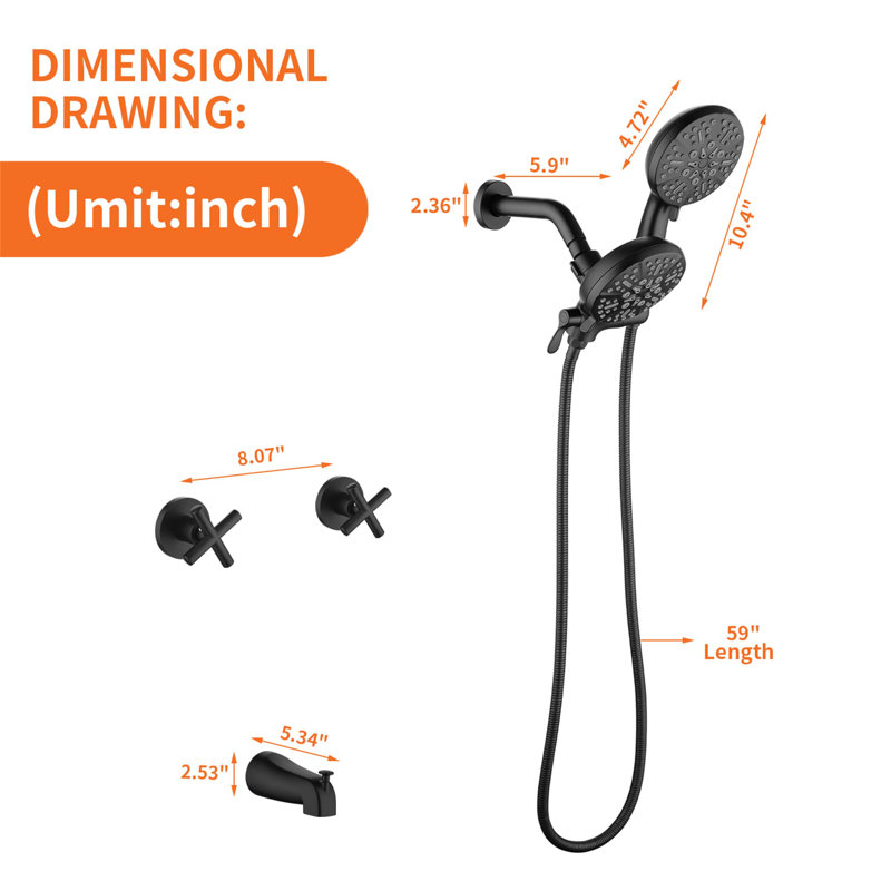 Volume Control Complete Shower System with Rough in-Valve, Matte Black