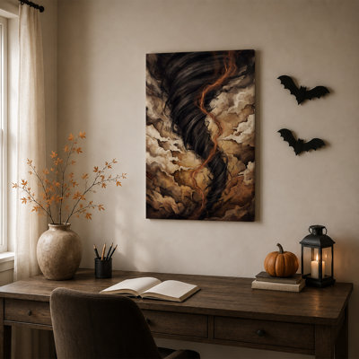 Toile murale représentant un tourbillon sombre de tornade avec une touche d'orange pour l'Halloween