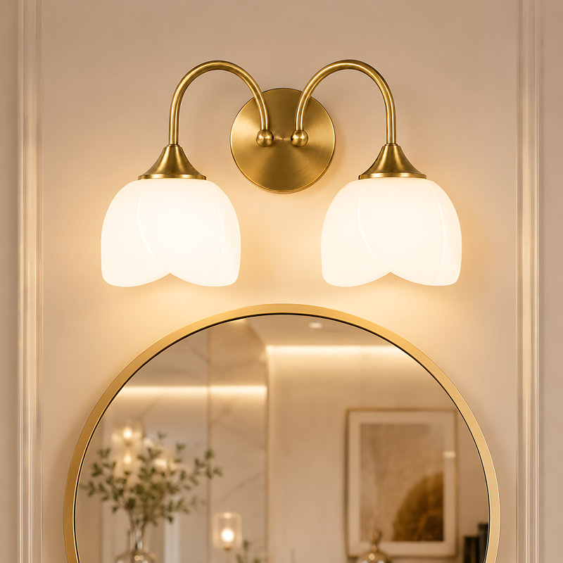 16"W 2-Light Polished Brass Dimmable Vanity Light, Polished Brass, 2, 9.85" H X 16" W X 7.6" D