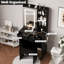 Bureau de maquillage avec miroir DEL et lumières - 5 tiroirs, tablettes ouvertes, station de charge (2 prises et 2 ports USB), armoires RVB, tabouret rembourré - noir