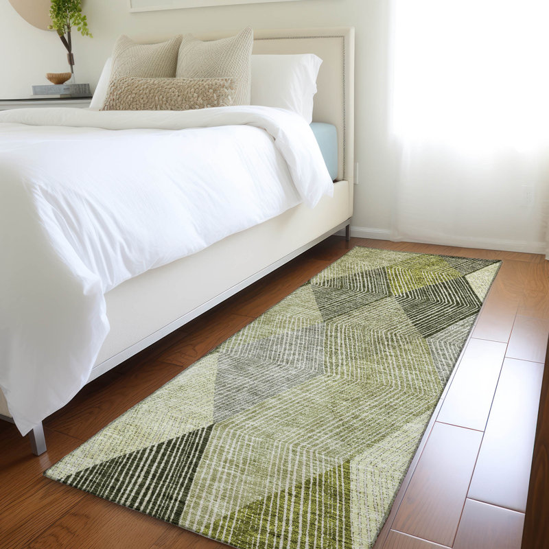 Premium Machine Washable Prisco Olive Rug, Runner 2'3" x 7'6"