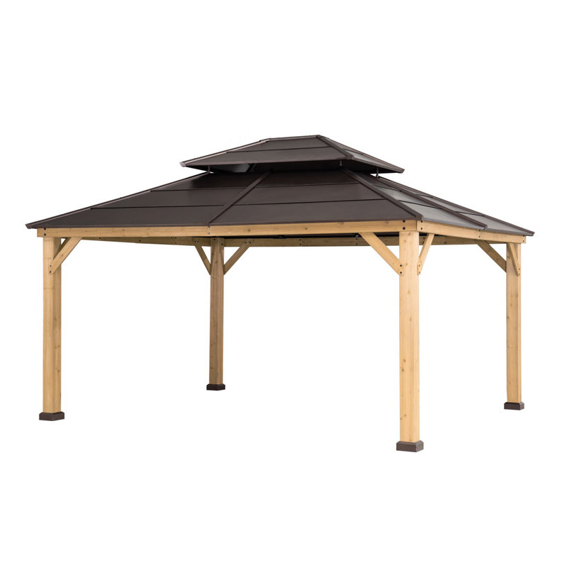 Pavillon de jardin à toit rigide en cèdre brun à 2 niveaux 13 pi x 15 pi Sunjoy